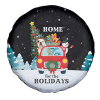 Merry Christmas Bulldog And Snowman Spare Tire Cover Dog Snowman Christmas Tree and Red Car Winter Scene - Wonder Print Shop