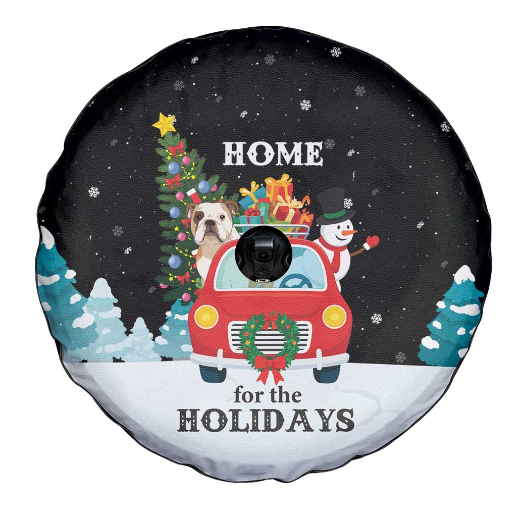 Merry Christmas Bulldog And Snowman Spare Tire Cover Dog Snowman Christmas Tree and Red Car Winter Scene - Wonder Print Shop