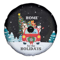 Merry Christmas Bulldog And Snowman Spare Tire Cover Dog Snowman Christmas Tree and Red Car Winter Scene - Wonder Print Shop