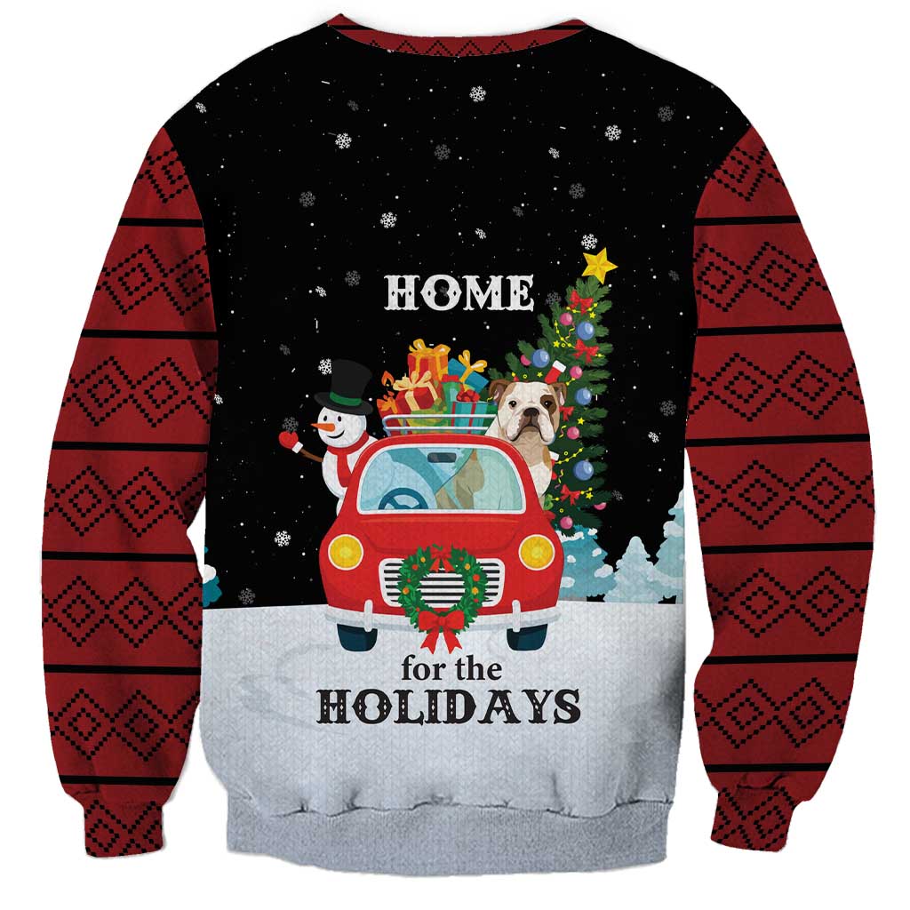 Merry Christmas Bulldog And Snowman Sweatshirt Dog Snowman Christmas Tree and Red Car Winter Scene - Wonder Print Shop