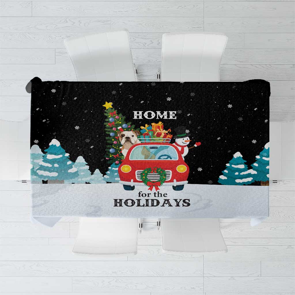 Merry Christmas Bulldog And Snowman Tablecloth Dog Snowman Christmas Tree and Red Car Winter Scene - Wonder Print Shop