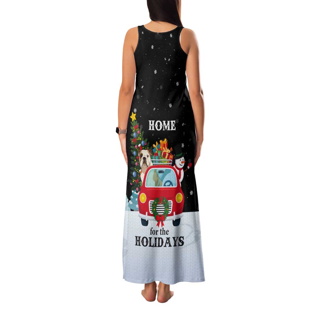Merry Christmas Bulldog And Snowman Tank Maxi Dress Dog Snowman Christmas Tree and Red Car Winter Scene - Wonder Print Shop