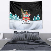 Merry Christmas Bulldog And Snowman Tapestry Dog Snowman Christmas Tree and Red Car Winter Scene - Wonder Print Shop