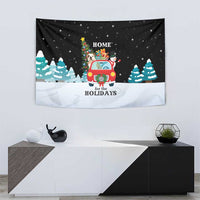 Merry Christmas Bulldog And Snowman Tapestry Dog Snowman Christmas Tree and Red Car Winter Scene - Wonder Print Shop