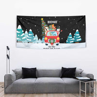 Merry Christmas Bulldog And Snowman Tapestry Dog Snowman Christmas Tree and Red Car Winter Scene - Wonder Print Shop