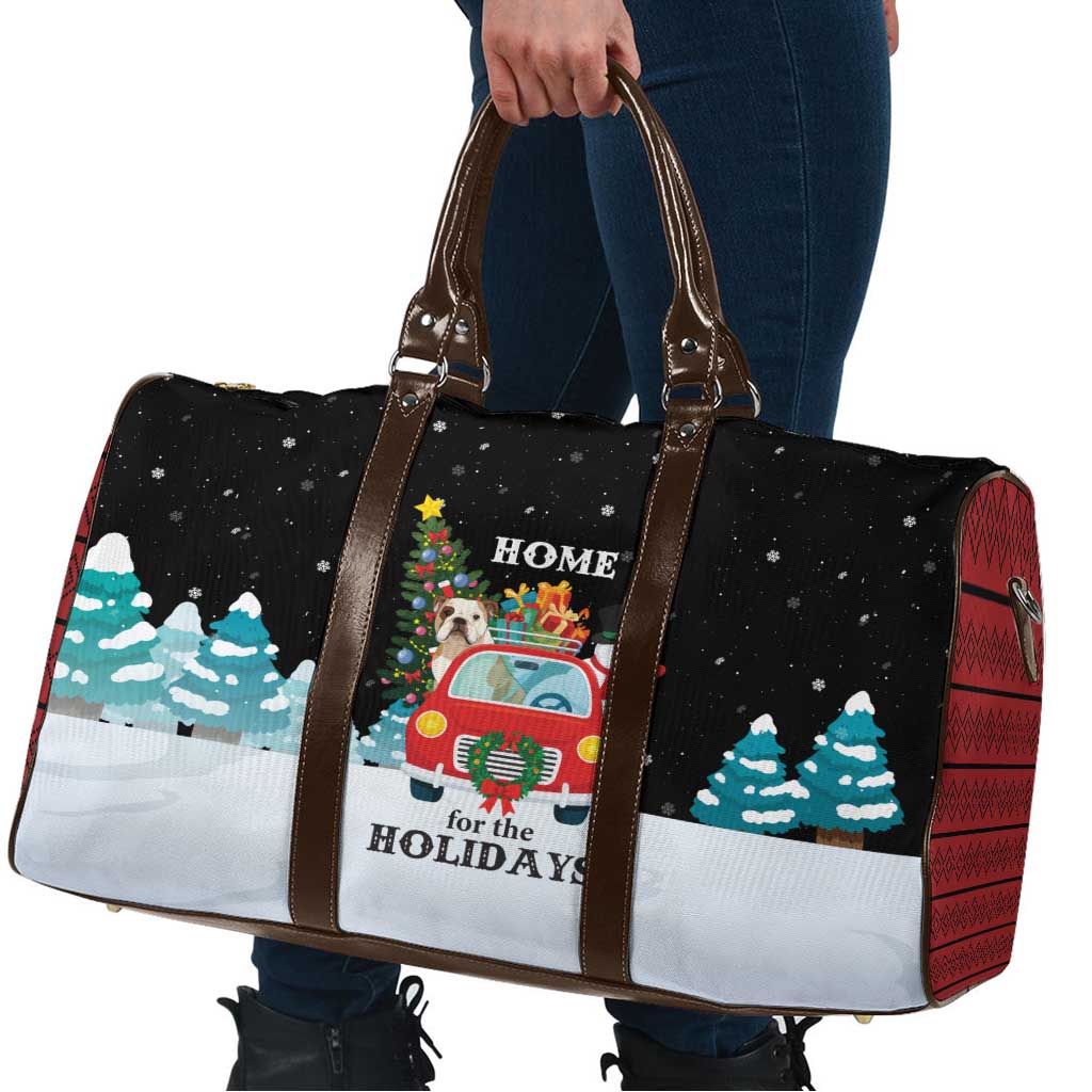 Merry Christmas Bulldog And Snowman Travel Bag Dog Snowman Christmas Tree and Red Car Winter Scene - Wonder Print Shop