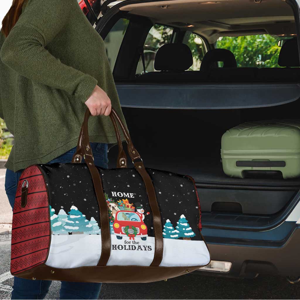 Merry Christmas Bulldog And Snowman Travel Bag Dog Snowman Christmas Tree and Red Car Winter Scene - Wonder Print Shop