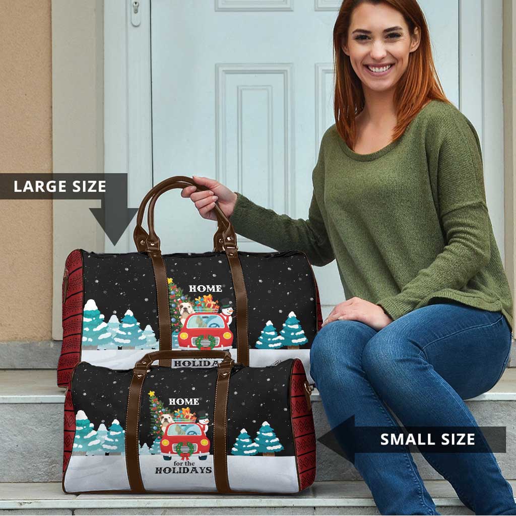 Merry Christmas Bulldog And Snowman Travel Bag Dog Snowman Christmas Tree and Red Car Winter Scene - Wonder Print Shop
