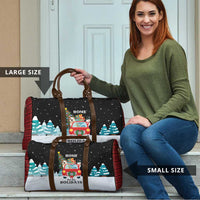 Merry Christmas Bulldog And Snowman Travel Bag Dog Snowman Christmas Tree and Red Car Winter Scene - Wonder Print Shop