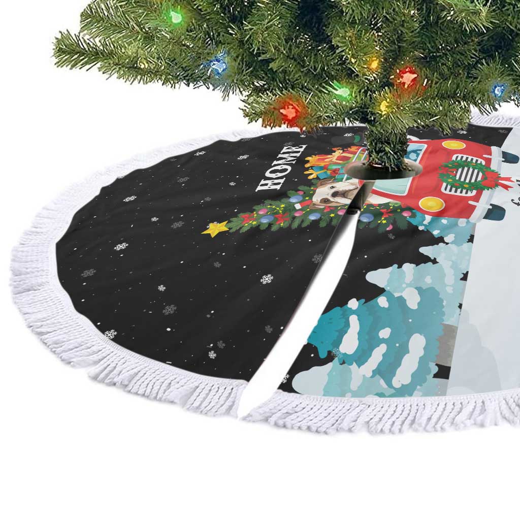 Merry Christmas Bulldog And Snowman Tree Skirt Dog Snowman Christmas Tree and Red Car Winter Scene - Wonder Print Shop