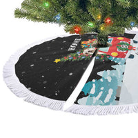 Merry Christmas Bulldog And Snowman Tree Skirt Dog Snowman Christmas Tree and Red Car Winter Scene - Wonder Print Shop