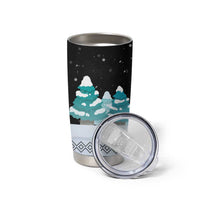 Merry Christmas Bulldog And Snowman Tumbler Cup Dog Snowman Christmas Tree and Red Car Winter Scene - Wonder Print Shop