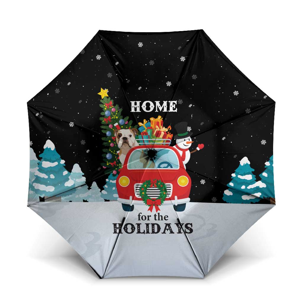 Merry Christmas Bulldog And Snowman Umbrella Dog Snowman Christmas Tree and Red Car Winter Scene - Wonder Print Shop