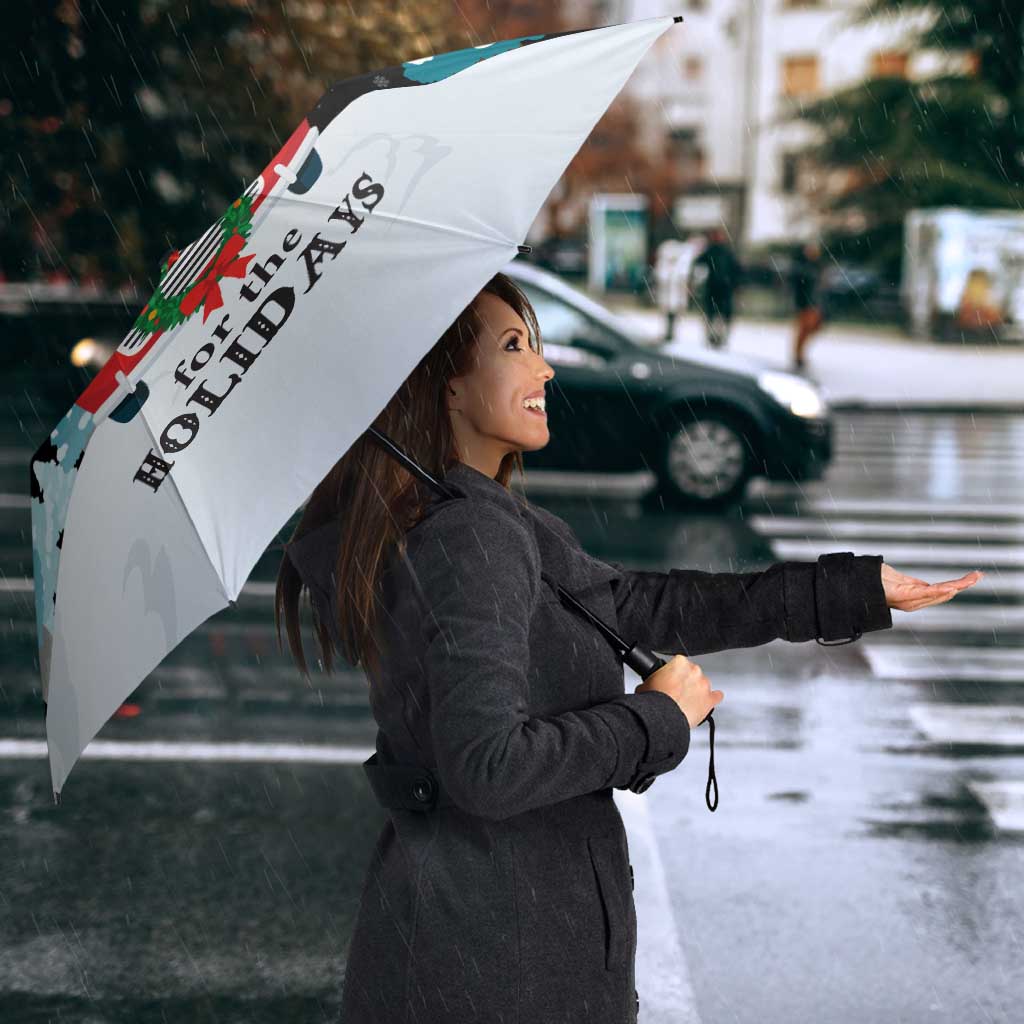 Merry Christmas Bulldog And Snowman Umbrella Dog Snowman Christmas Tree and Red Car Winter Scene - Wonder Print Shop