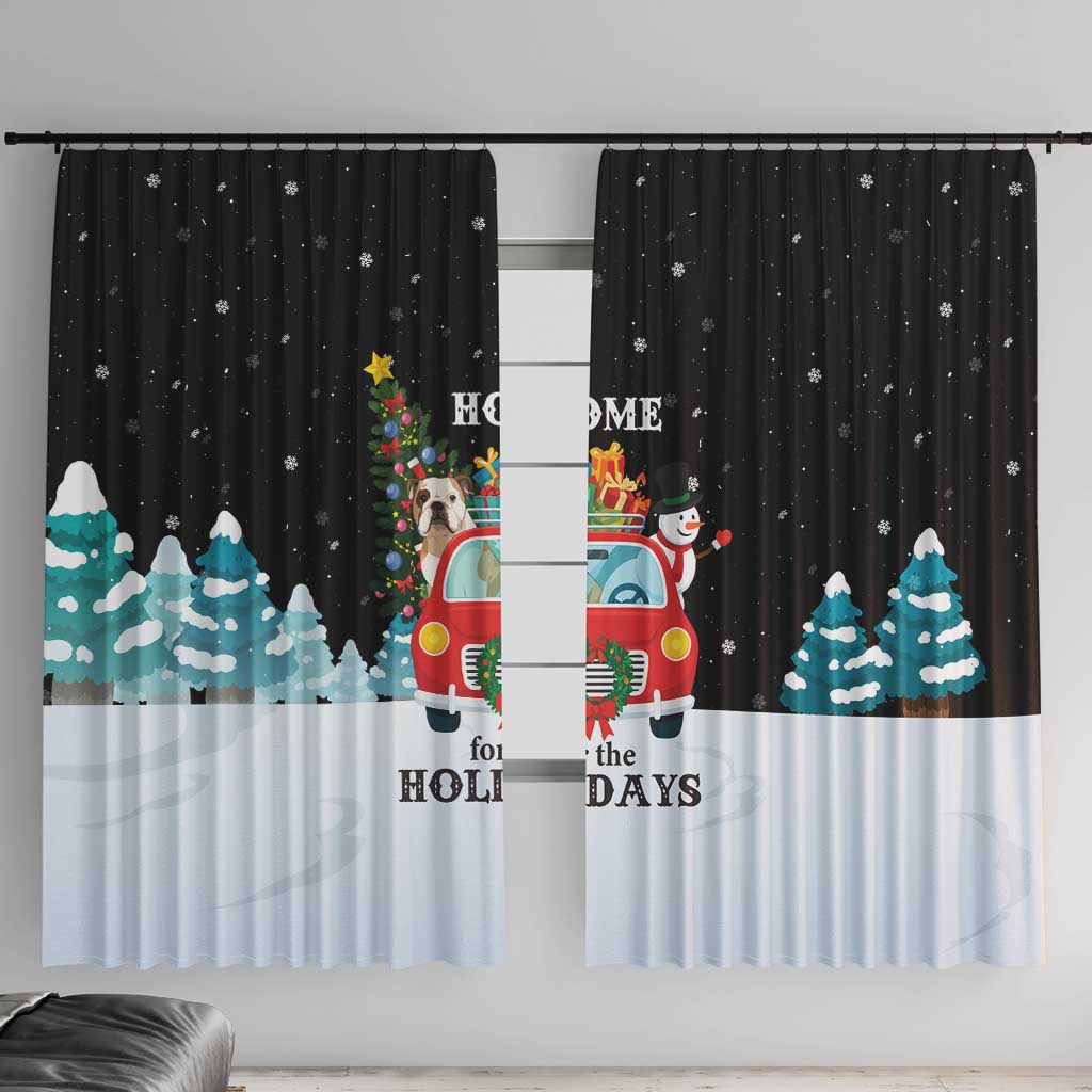 Merry Christmas Bulldog And Snowman Window Curtain Dog Snowman Christmas Tree and Red Car Winter Scene - Wonder Print Shop