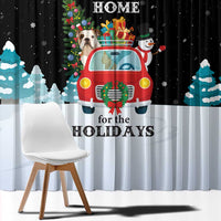 Merry Christmas Bulldog And Snowman Window Curtain Dog Snowman Christmas Tree and Red Car Winter Scene - Wonder Print Shop