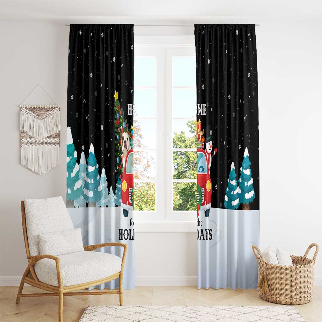 Merry Christmas Bulldog And Snowman Window Curtain Dog Snowman Christmas Tree and Red Car Winter Scene - Wonder Print Shop