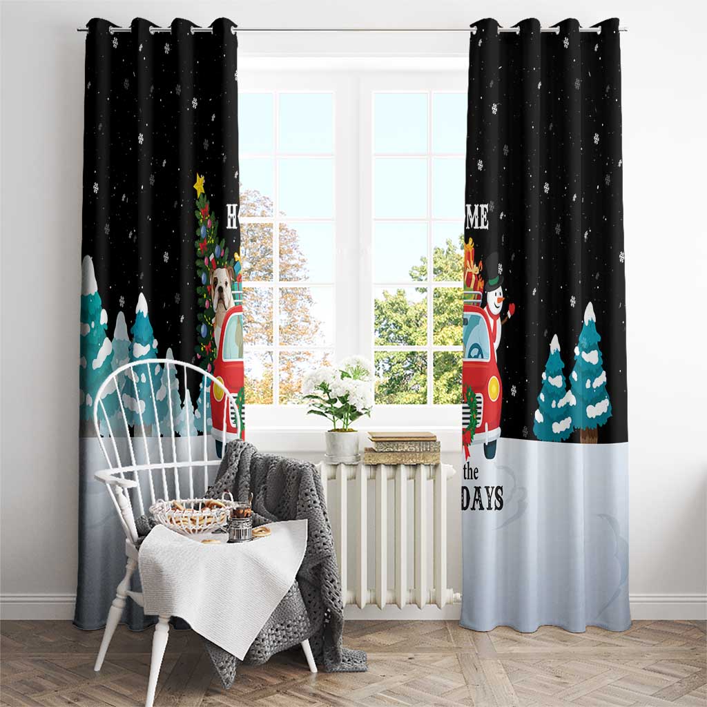 Merry Christmas Bulldog And Snowman Window Curtain Dog Snowman Christmas Tree and Red Car Winter Scene - Wonder Print Shop