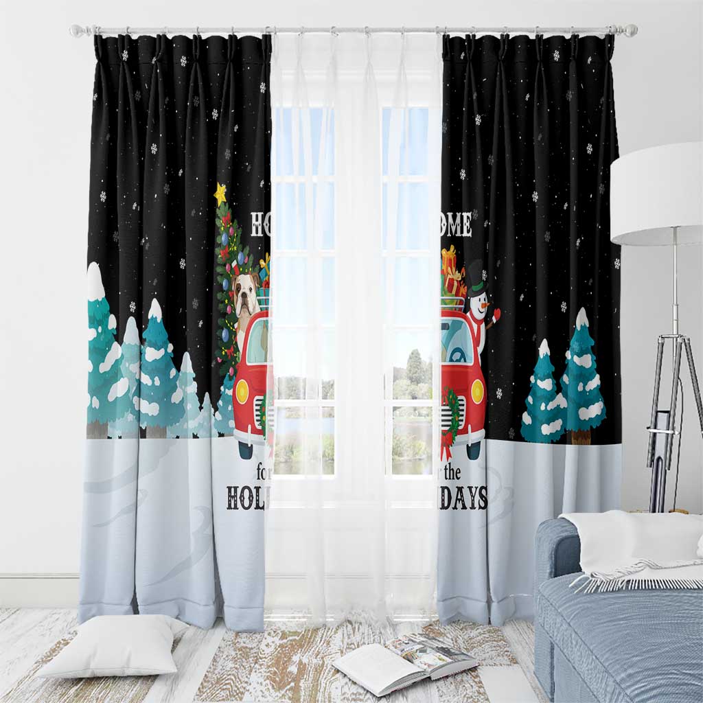 Merry Christmas Bulldog And Snowman Window Curtain Dog Snowman Christmas Tree and Red Car Winter Scene - Wonder Print Shop
