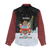 Merry Christmas Bulldog And Snowman Women Casual Shirt Dog Snowman Christmas Tree and Red Car Winter Scene - Wonder Print Shop