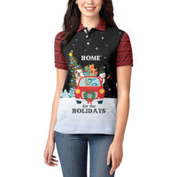 Merry Christmas Bulldog And Snowman Women Polo Shirt Dog Snowman Christmas Tree and Red Car Winter Scene - Wonder Print Shop