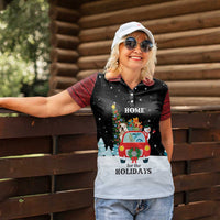 Merry Christmas Bulldog And Snowman Women Polo Shirt Dog Snowman Christmas Tree and Red Car Winter Scene - Wonder Print Shop