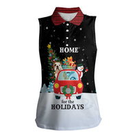 Merry Christmas Bulldog And Snowman Women Sleeveless Polo Shirt Dog Snowman Christmas Tree and Red Car Winter Scene - Wonder Print Shop