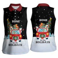 Merry Christmas Bulldog And Snowman Women Sleeveless Polo Shirt Dog Snowman Christmas Tree and Red Car Winter Scene - Wonder Print Shop