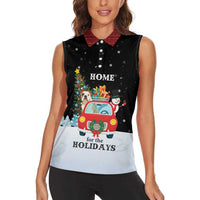 Merry Christmas Bulldog And Snowman Women Sleeveless Polo Shirt Dog Snowman Christmas Tree and Red Car Winter Scene - Wonder Print Shop