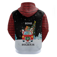 Merry Christmas Bulldog And Snowman Zip Hoodie Dog Snowman Christmas Tree and Red Car Winter Scene - Wonder Print Shop