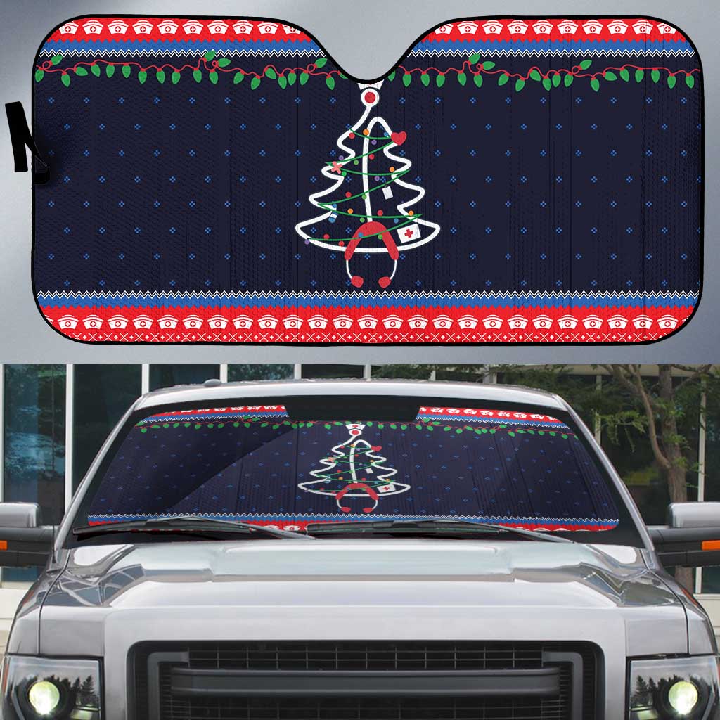 Merry Christmas Nurse Auto Sun Shade Stethoscope Tree Nurses and Medical Workers - Wonder Print Shop