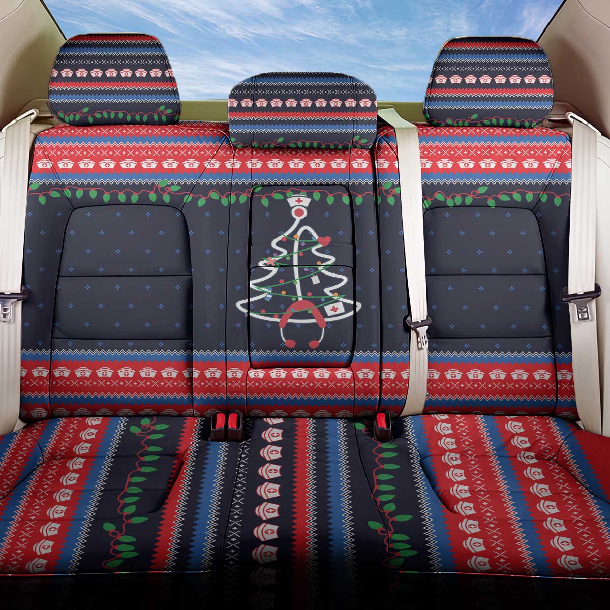 Merry Christmas Nurse Back Car Seat Cover Stethoscope Tree Nurses and Medical Workers - Wonder Print Shop