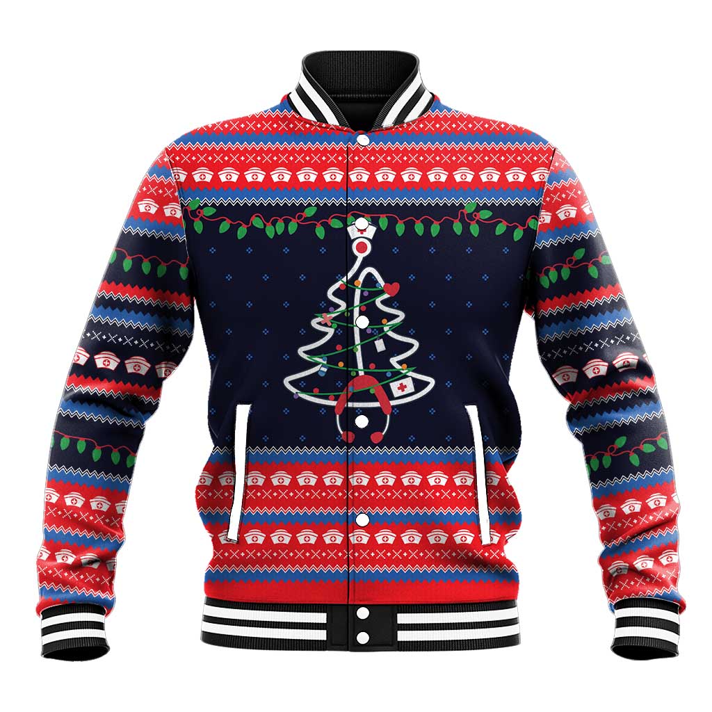 Merry Christmas Nurse Baseball Jacket Stethoscope Tree Nurses and Medical Workers - Wonder Print Shop