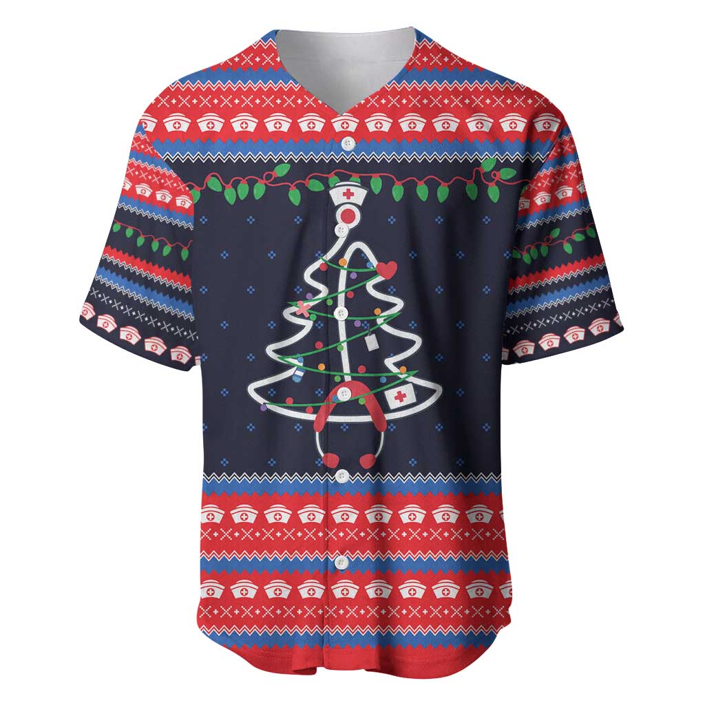 Merry Christmas Nurse Baseball Jersey Stethoscope Tree Nurses and Medical Workers - Wonder Print Shop