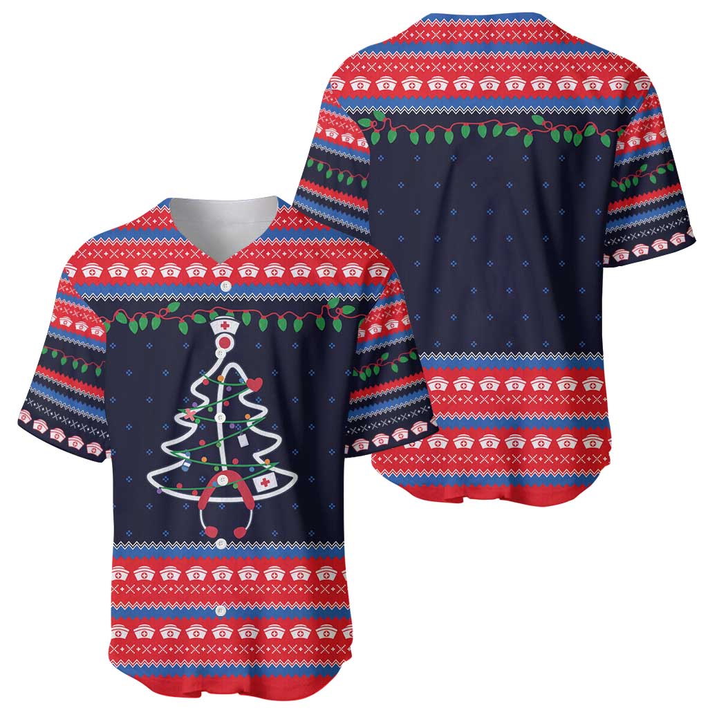 Merry Christmas Nurse Baseball Jersey Stethoscope Tree Nurses and Medical Workers - Wonder Print Shop