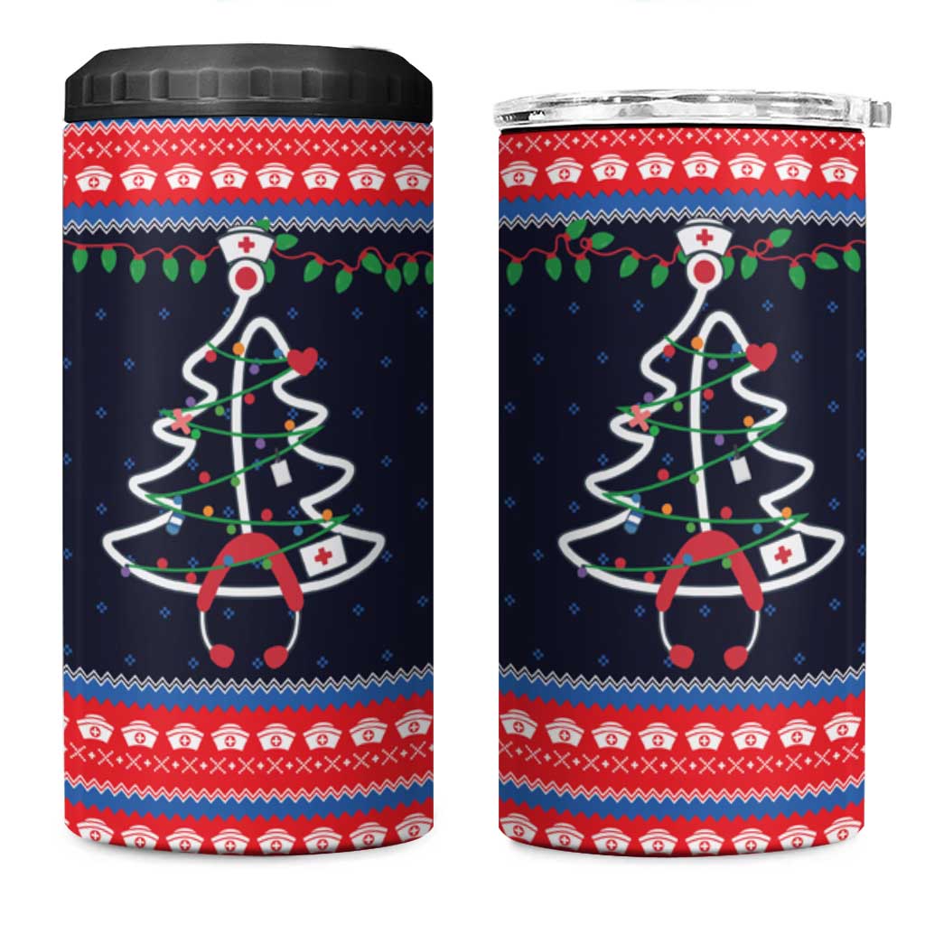 Merry Christmas Nurse 4 in 1 Can Cooler Tumbler Stethoscope Tree Nurses and Medical Workers - Wonder Print Shop