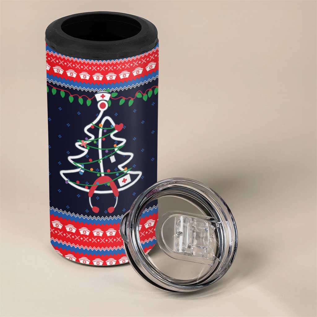 Merry Christmas Nurse 4 in 1 Can Cooler Tumbler Stethoscope Tree Nurses and Medical Workers - Wonder Print Shop
