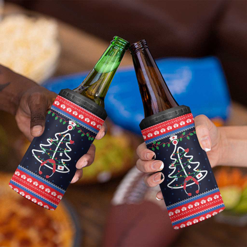 Merry Christmas Nurse 4 in 1 Can Cooler Tumbler Stethoscope Tree Nurses and Medical Workers - Wonder Print Shop