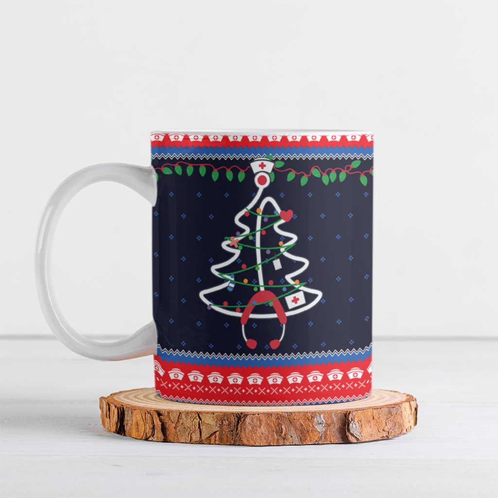 Merry Christmas Nurse Ceramic Mug Stethoscope Tree Nurses and Medical Workers - Wonder Print Shop