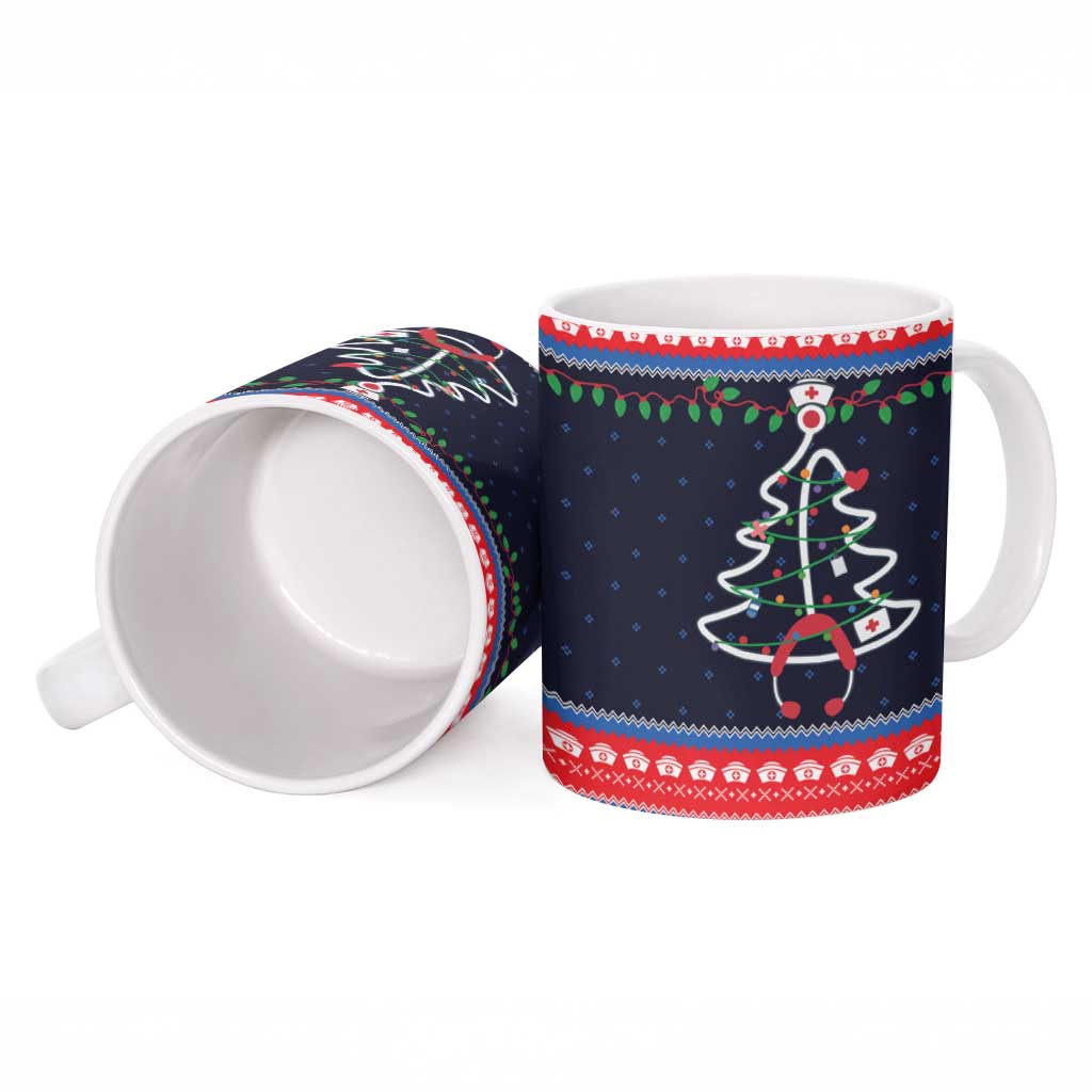 Merry Christmas Nurse Ceramic Mug Stethoscope Tree Nurses and Medical Workers - Wonder Print Shop