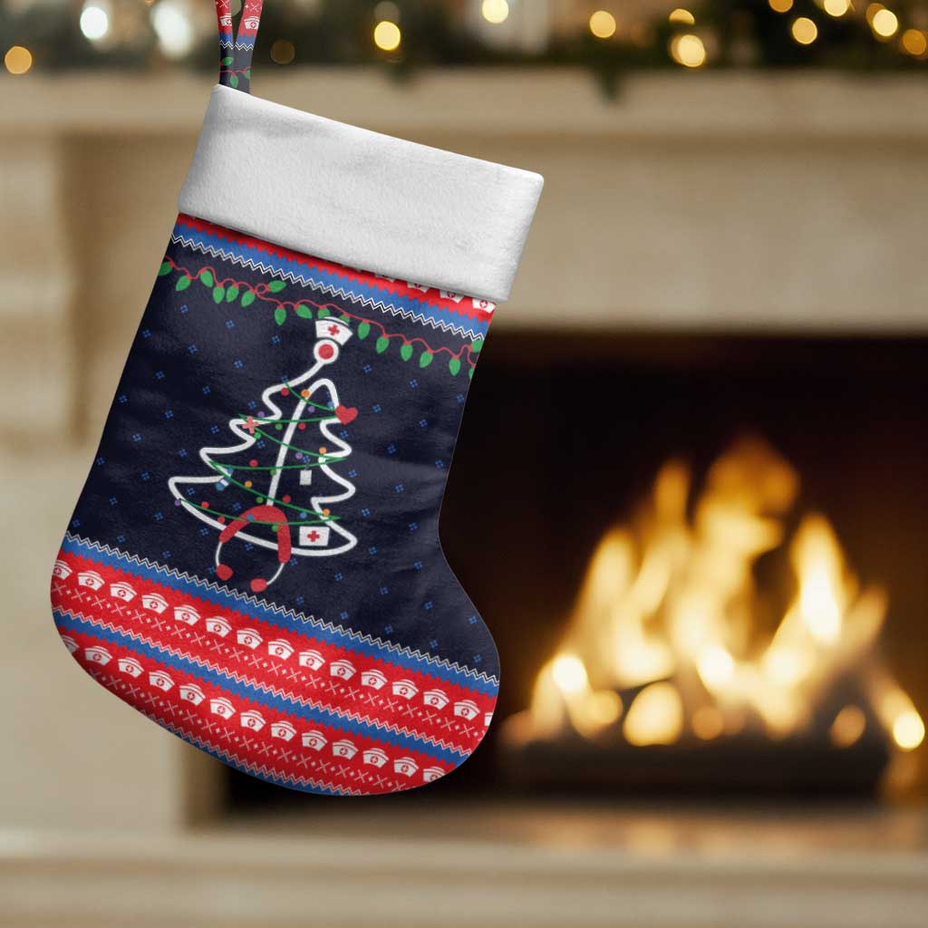 Merry Christmas Nurse Christmas Stocking Stethoscope Tree Nurses and Medical Workers - Wonder Print Shop