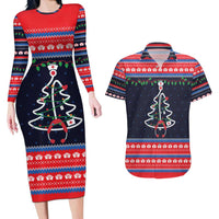 Merry Christmas Nurse Couples Matching Long Sleeve Bodycon Dress and Hawaiian Shirt Stethoscope Tree Nurses and Medical Workers - Wonder Print Shop