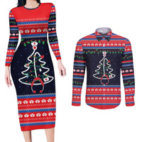 Merry Christmas Nurse Couples Matching Long Sleeve Bodycon Dress and Long Sleeve Button Shirt Stethoscope Tree Nurses and Medical Workers - Wonder Print Shop