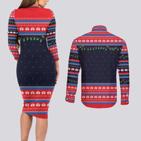 Merry Christmas Nurse Couples Matching Long Sleeve Bodycon Dress and Long Sleeve Button Shirt Stethoscope Tree Nurses and Medical Workers - Wonder Print Shop