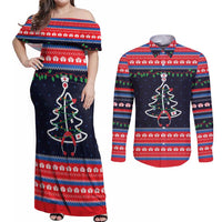 Merry Christmas Nurse Couples Matching Off Shoulder Maxi Dress and Long Sleeve Button Shirt Stethoscope Tree Nurses and Medical Workers - Wonder Print Shop