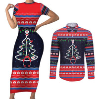 Merry Christmas Nurse Couples Matching Short Sleeve Bodycon Dress and Long Sleeve Button Shirt Stethoscope Tree Nurses and Medical Workers - Wonder Print Shop