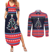Merry Christmas Nurse Couples Matching Summer Maxi Dress and Long Sleeve Button Shirt Stethoscope Tree Nurses and Medical Workers - Wonder Print Shop
