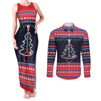 Merry Christmas Nurse Couples Matching Tank Maxi Dress and Long Sleeve Button Shirt Stethoscope Tree Nurses and Medical Workers - Wonder Print Shop