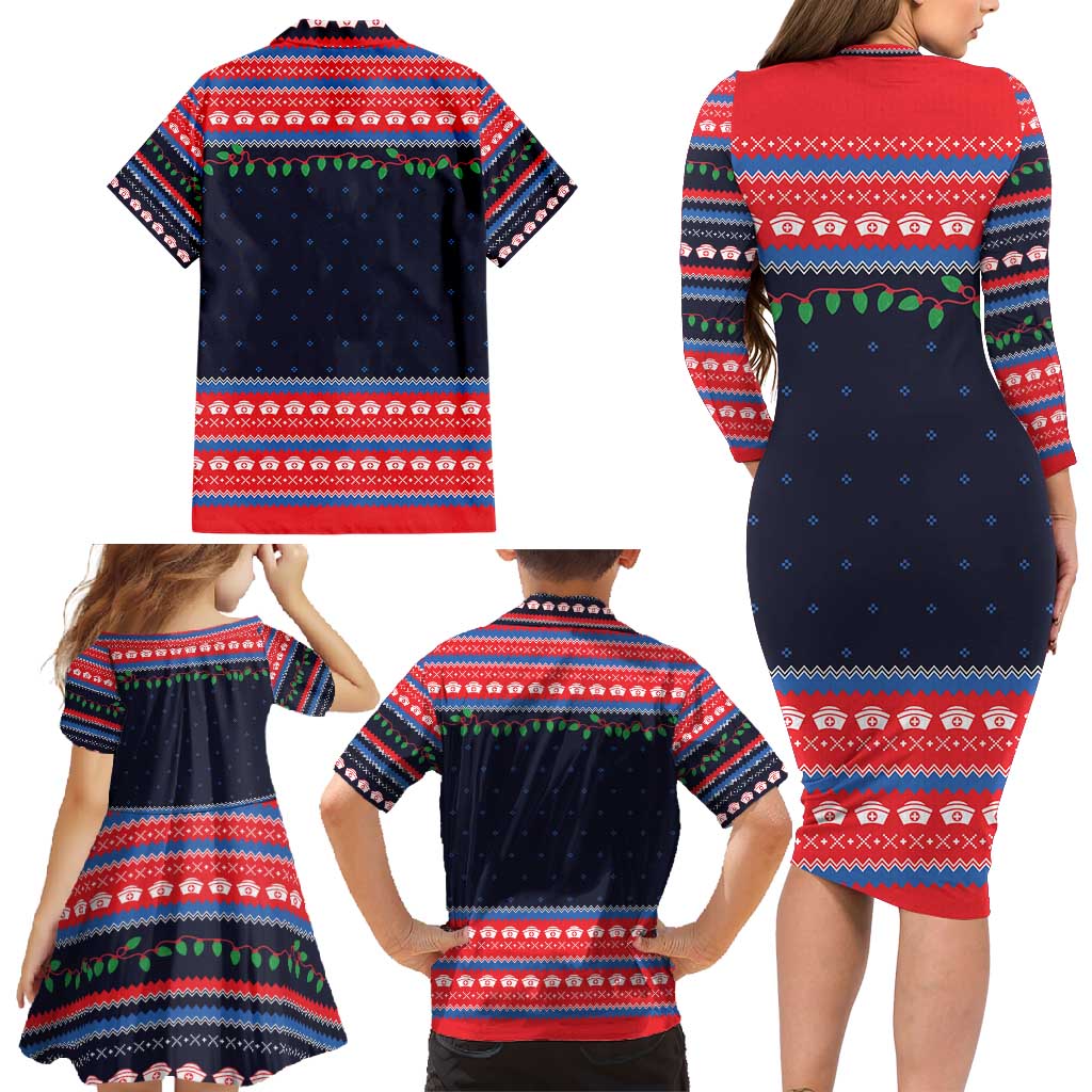 Merry Christmas Nurse Family Matching Long Sleeve Bodycon Dress and Hawaiian Shirt Stethoscope Tree Nurses and Medical Workers - Wonder Print Shop