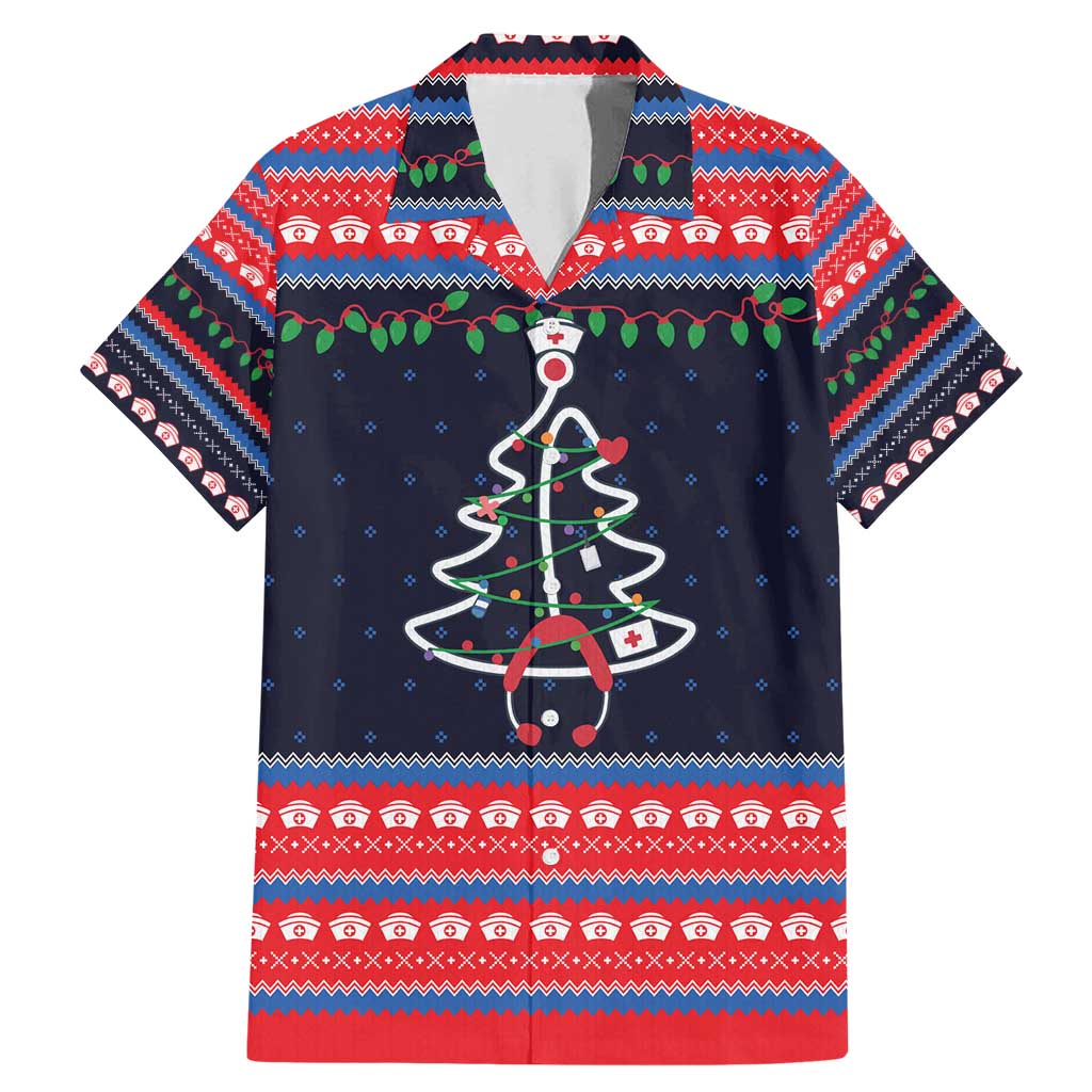 Merry Christmas Nurse Family Matching Mermaid Dress and Hawaiian Shirt Stethoscope Tree Nurses and Medical Workers - Wonder Print Shop